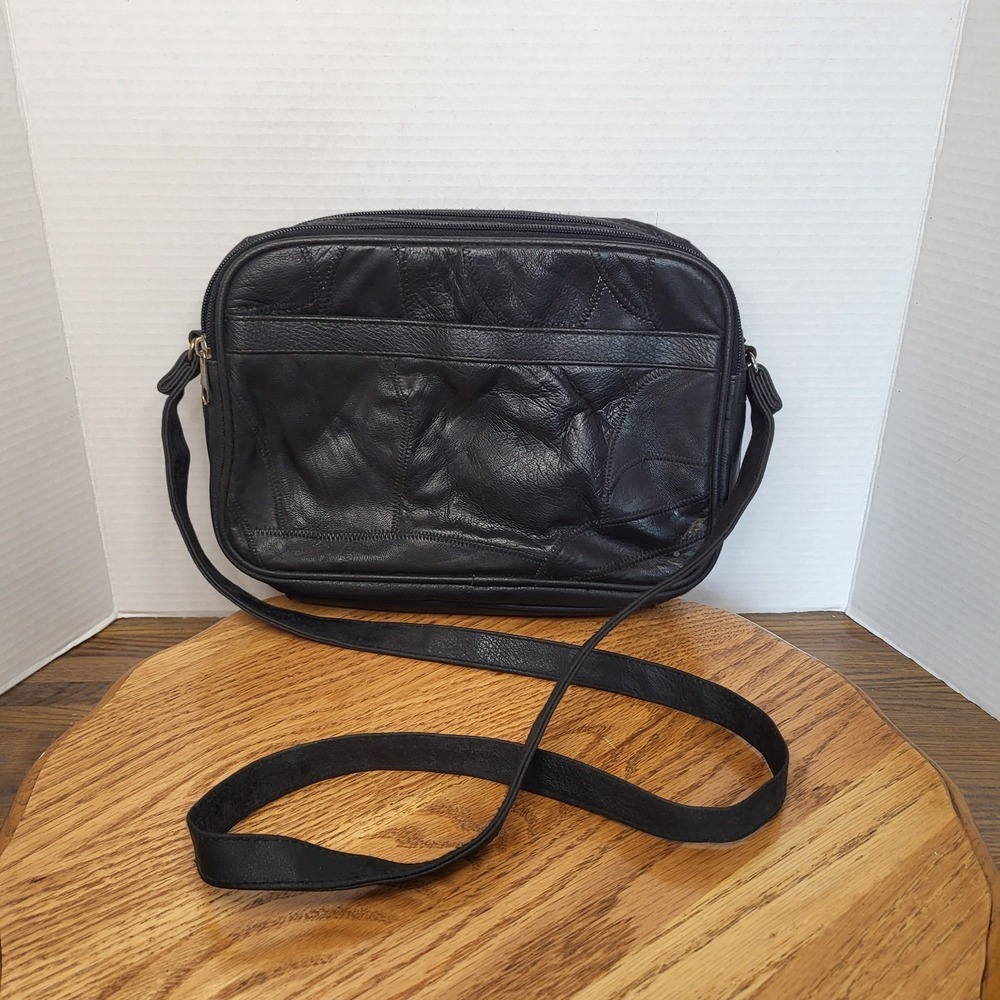 Black Leather Patchwork Purse Handbag Shoulder Bag Hippie Boho